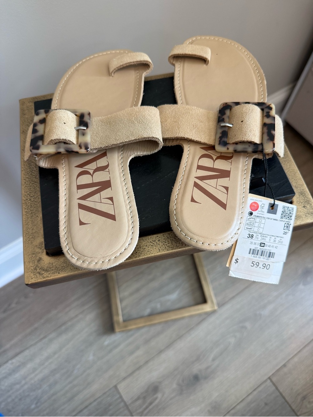 Zara Beige Buckle Slide Sandals - Picture 7 of 12